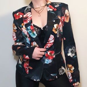 Another Story satin floral blazer suit jacket